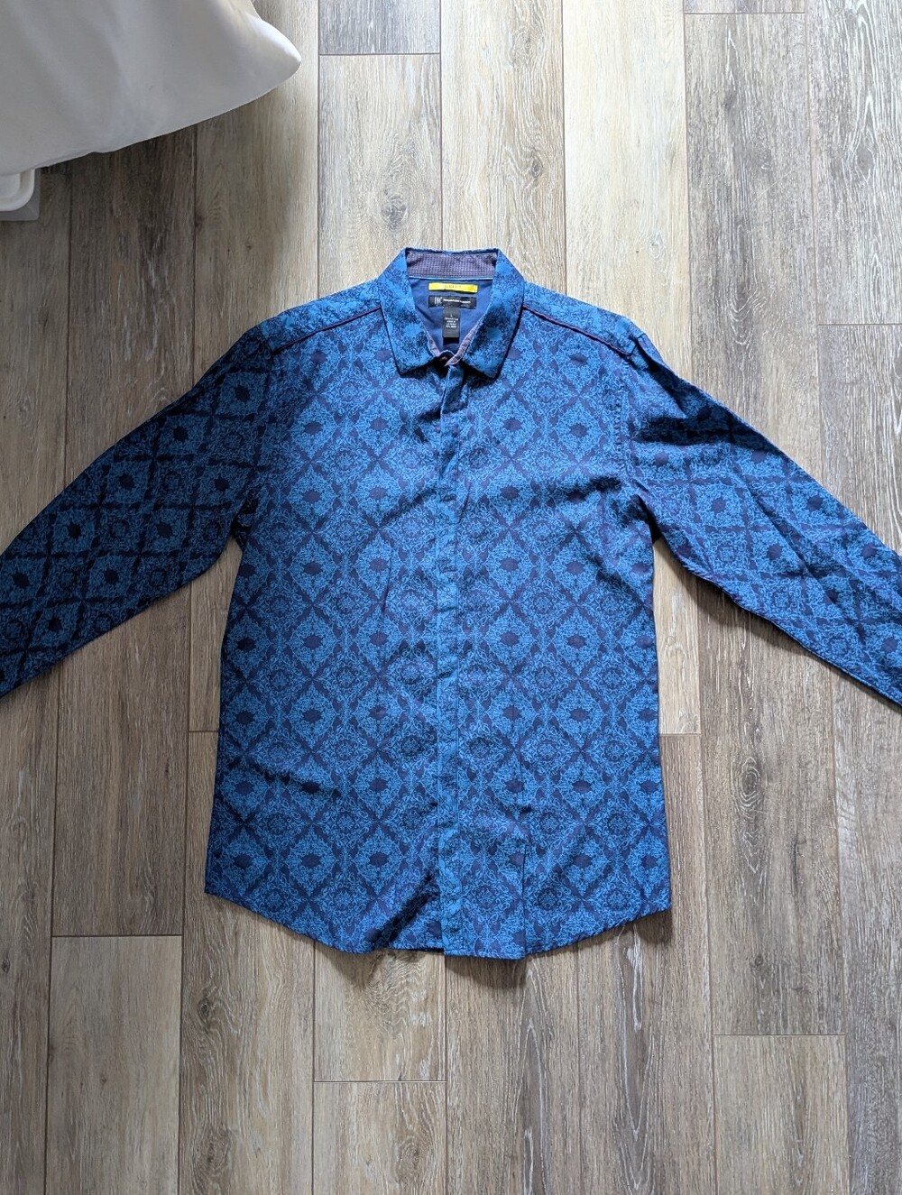 INC International Concepts Men's Long Sleeve Blue Damask Button Up Shirt Size L